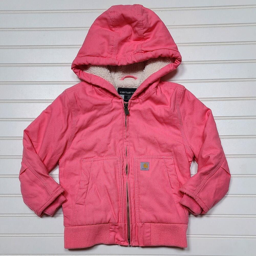 Carhartt Girls Pink Canvas Sherpa Lined Active Jacket Size 4T